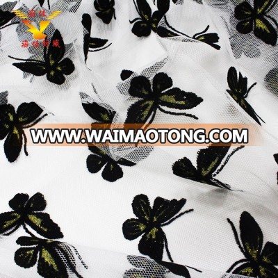 Quality assurance shrink resistant CQ0035 butterfly glitter gold black mesh tulle fabric