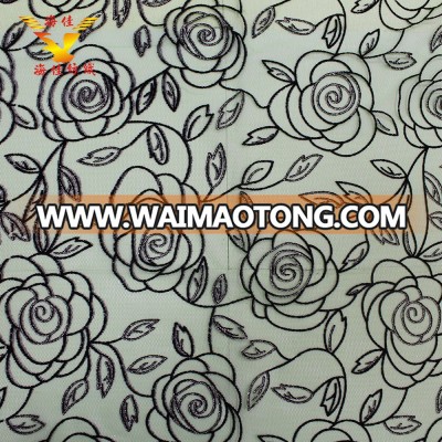 100% Polyester hexagonal rose silver glitter black flocking tulle fabric